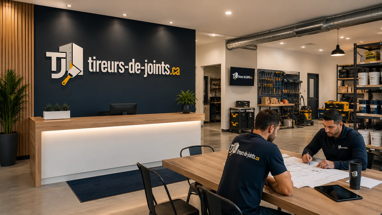 Équipe de tireurs de joints en réunion de chantier