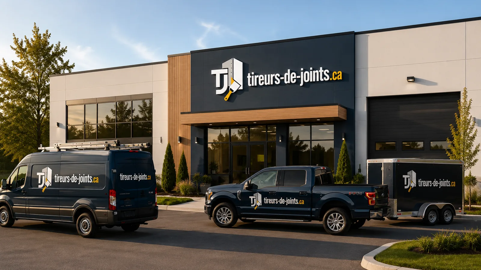 Camions et remorque d'une équipe de tireurs de joints
